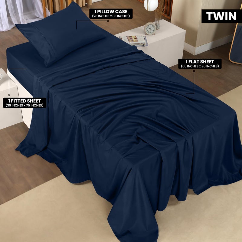 Utopia Bedding Twin Sheet Set â€“ 3 Piece Bed Sheets for Twin Size Bed, Soft and Breathable Microfiber, Includes 1 Fitted Sheet, 1 Flat Sheet and 1 Pillowcase (Navy Blue) - Image 2